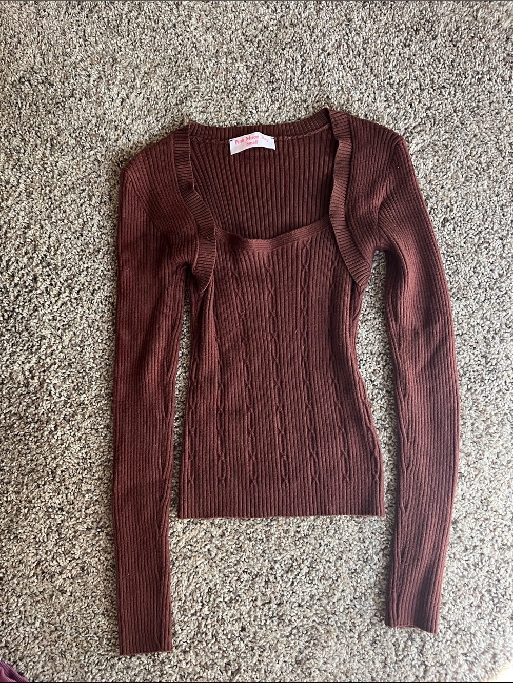 Ribbed Cable-Knit Long Sleeve Top - Chocolate Brown